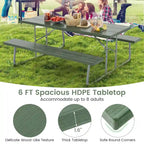 Gymax Folding Picnic Table w/ 2 Benches 6 FT Camping Table Set w/