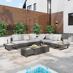 Outdoor 6-Piece Rattan Sectional Sofa Set with Adjustable Seat & Ice Bucket Table