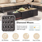 Outdoor 6-Piece Rattan Sectional Sofa Set with Adjustable Seat & Ice Bucket Table
