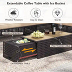Outdoor 6-Piece Rattan Sectional Sofa Set with Adjustable Seat & Ice Bucket Table