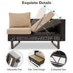 Outdoor 6-Piece Rattan Sectional Sofa Set with Adjustable Seat & Ice Bucket Table