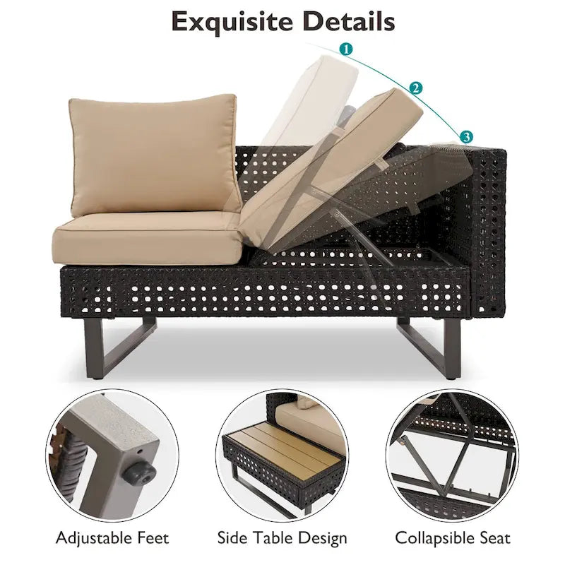 Outdoor 6-Piece Rattan Sectional Sofa Set with Adjustable Seat & Ice Bucket Table