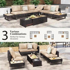 Outdoor 6-Piece Rattan Sectional Sofa Set with Adjustable Seat & Ice Bucket Table