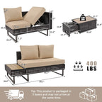Outdoor 6-Piece Rattan Sectional Sofa Set with Adjustable Seat & Ice Bucket Table