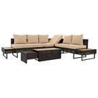 Outdoor 6-Piece Rattan Sectional Sofa Set with Adjustable Seat & Ice Bucket Table