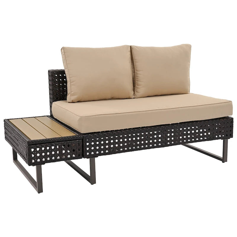 Outdoor 6-Piece Rattan Sectional Sofa Set with Adjustable Seat & Ice Bucket Table