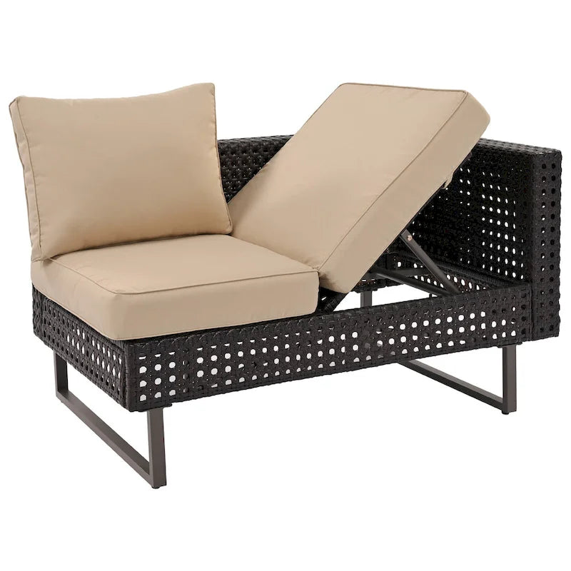 Outdoor 6-Piece Rattan Sectional Sofa Set with Adjustable Seat & Ice Bucket Table