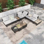 Outdoor 6-Piece Rattan Sectional Sofa Set with Adjustable Seat & Ice Bucket Table