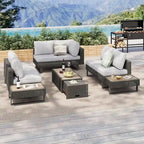 Outdoor 6-Piece Rattan Sectional Sofa Set with Adjustable Seat & Ice Bucket Table