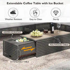 Outdoor 6-Piece Rattan Sectional Sofa Set with Adjustable Seat & Ice Bucket Table