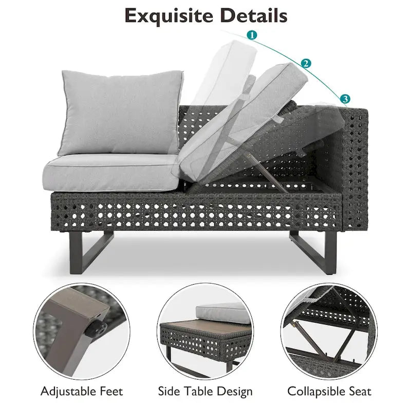 Outdoor 6-Piece Rattan Sectional Sofa Set with Adjustable Seat & Ice Bucket Table