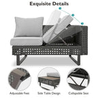 Outdoor 6-Piece Rattan Sectional Sofa Set with Adjustable Seat & Ice Bucket Table