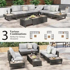 Outdoor 6-Piece Rattan Sectional Sofa Set with Adjustable Seat & Ice Bucket Table