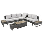 Outdoor 6-Piece Rattan Sectional Sofa Set with Adjustable Seat & Ice Bucket Table