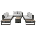 Outdoor 6-Piece Rattan Sectional Sofa Set with Adjustable Seat & Ice Bucket Table