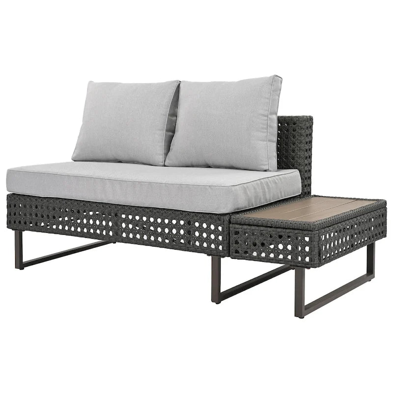 Outdoor 6-Piece Rattan Sectional Sofa Set with Adjustable Seat & Ice Bucket Table
