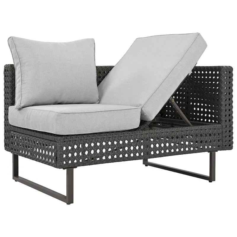 Outdoor 6-Piece Rattan Sectional Sofa Set with Adjustable Seat & Ice Bucket Table