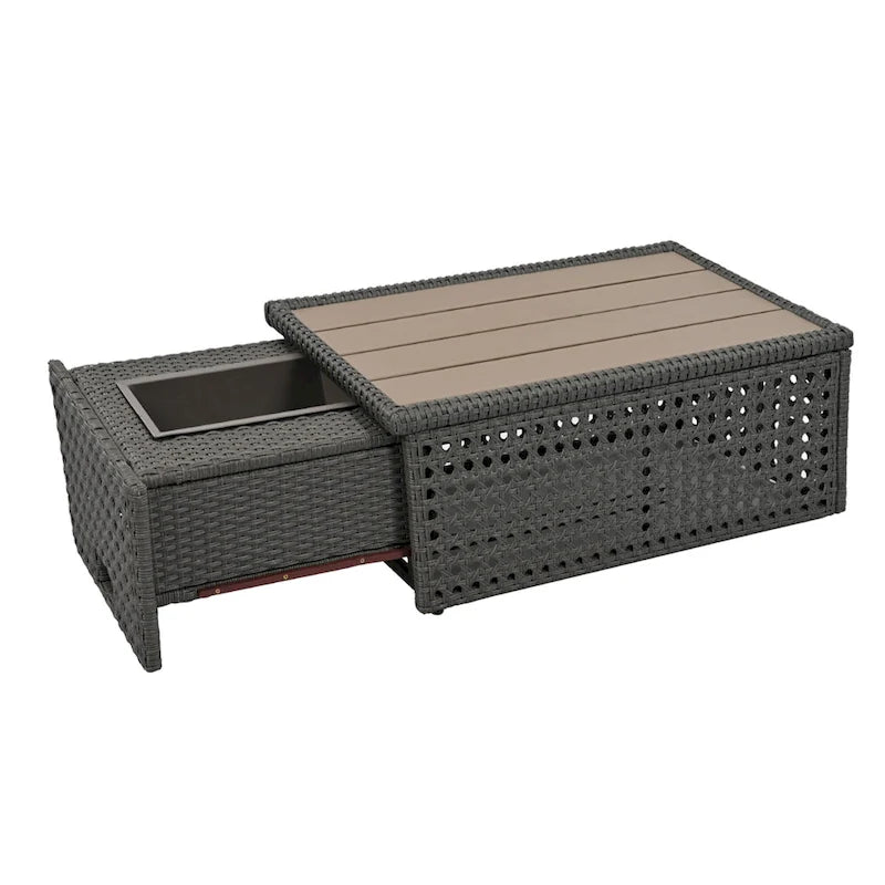 Outdoor 6-Piece Rattan Sectional Sofa Set with Adjustable Seat & Ice Bucket Table