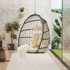 Outdoor Grey Wicker Foldable Swing Hammock Hanging Egg Basket Chair