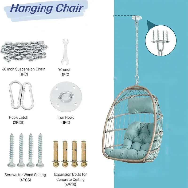 Outdoor Grey Wicker Foldable Swing Hammock Hanging Egg Basket Chair