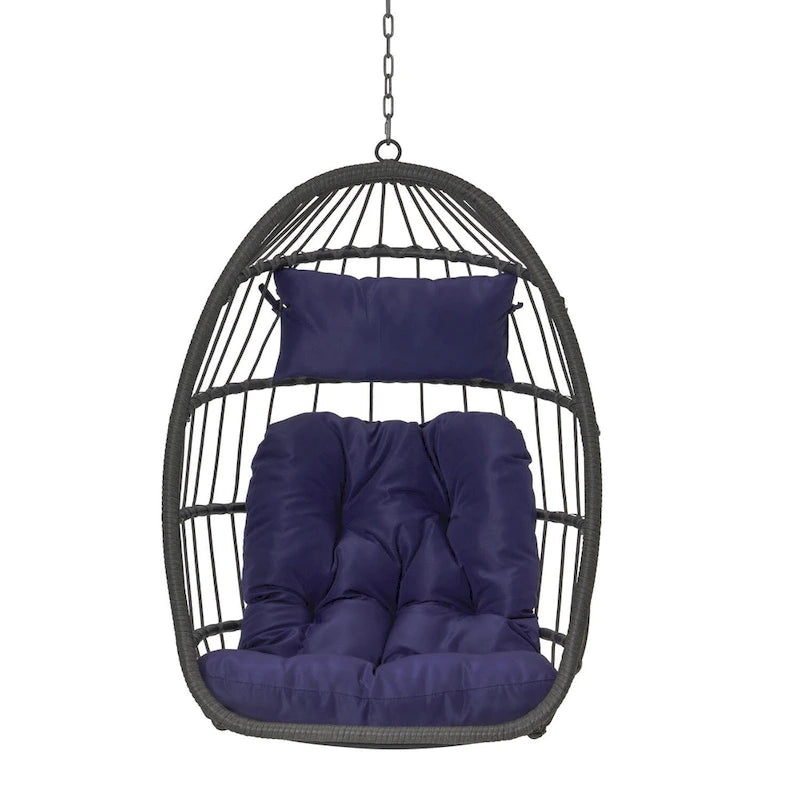 Outdoor Grey Wicker Foldable Swing Hammock Hanging Egg Basket Chair