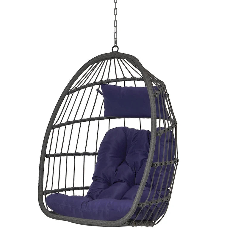 Outdoor Grey Wicker Foldable Swing Hammock Hanging Egg Basket Chair