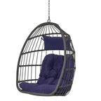 Outdoor Grey Wicker Foldable Swing Hammock Hanging Egg Basket Chair