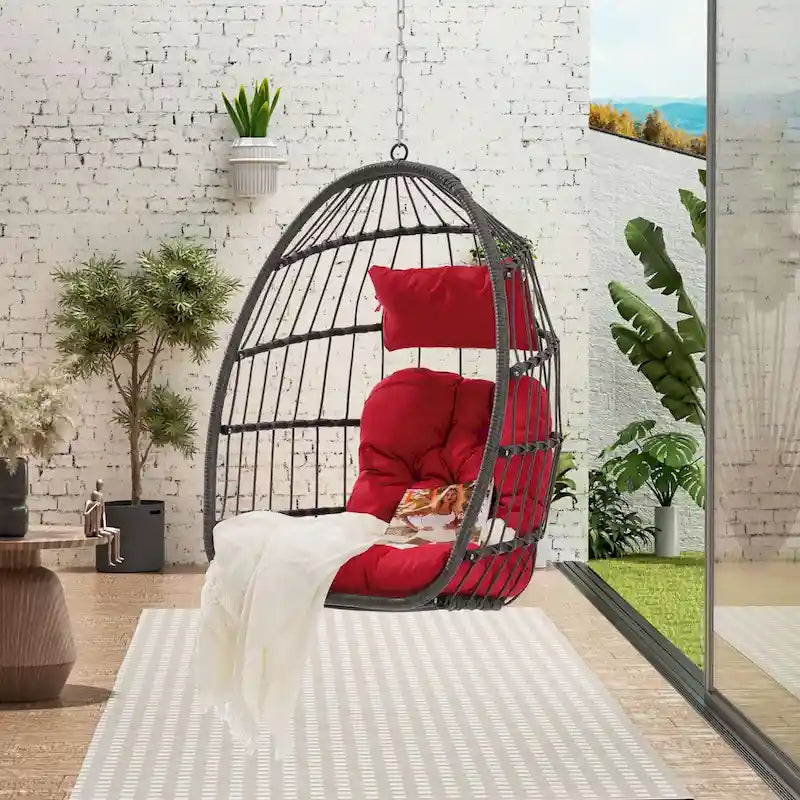 Outdoor Grey Wicker Foldable Swing Hammock Hanging Egg Basket Chair