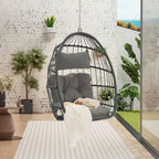 Outdoor Grey Wicker Foldable Swing Hammock Hanging Egg Basket Chair