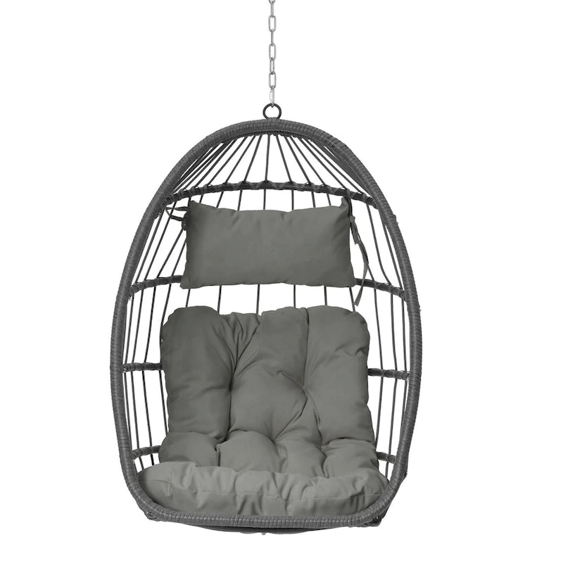 Outdoor Grey Wicker Foldable Swing Hammock Hanging Egg Basket Chair