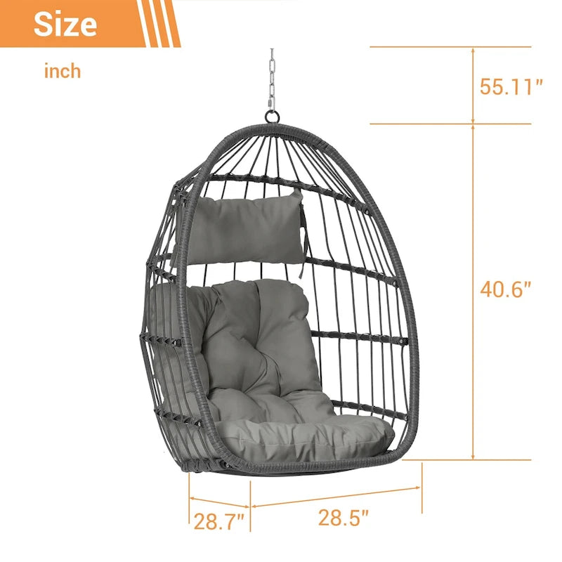 Outdoor Grey Wicker Foldable Swing Hammock Hanging Egg Basket Chair