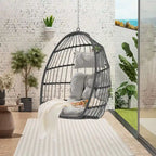 Outdoor Grey Wicker Foldable Swing Hammock Hanging Egg Basket Chair