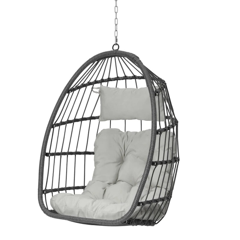 Outdoor Grey Wicker Foldable Swing Hammock Hanging Egg Basket Chair