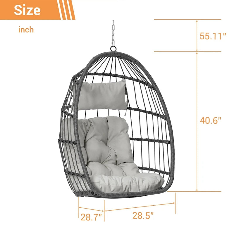 Outdoor Grey Wicker Foldable Swing Hammock Hanging Egg Basket Chair