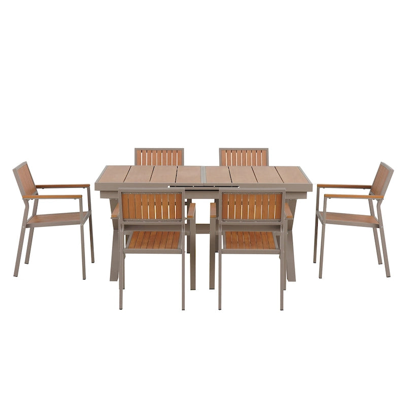 7-Piece Outdoor Extendable Dining Set with Extendable Table and 6 Armrest Chair