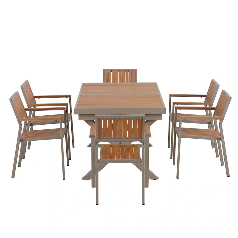 7-Piece Outdoor Extendable Dining Set with Extendable Table and 6 Armrest Chair
