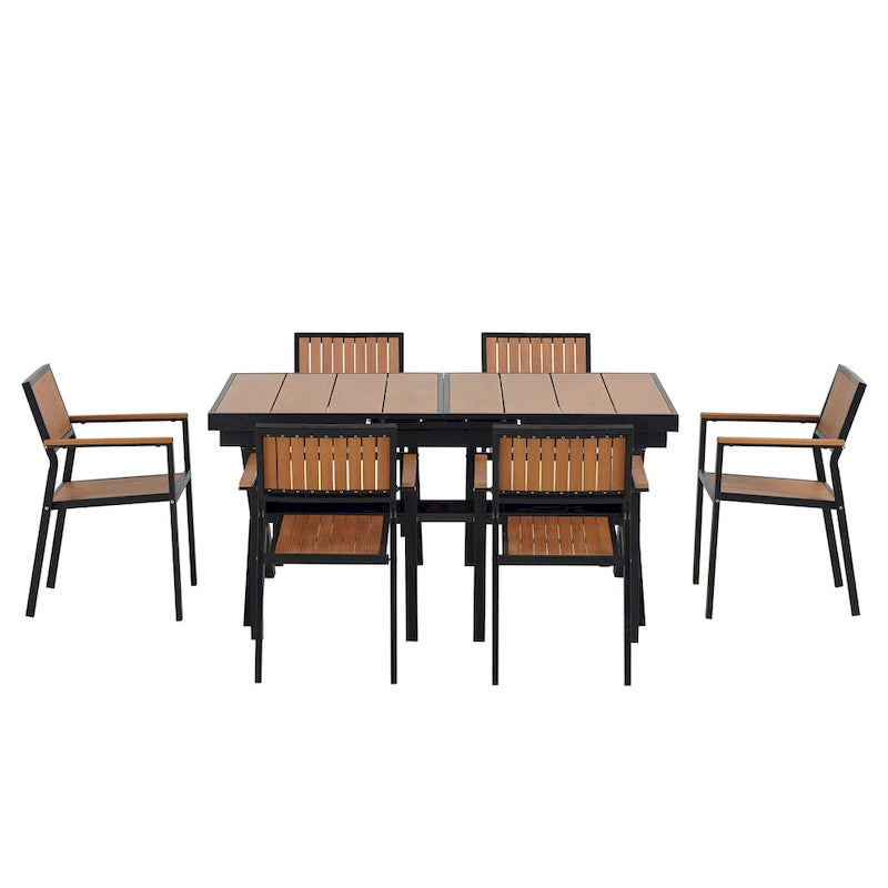 7-Piece Outdoor Extendable Dining Set with Extendable Table and 6 Armrest Chair