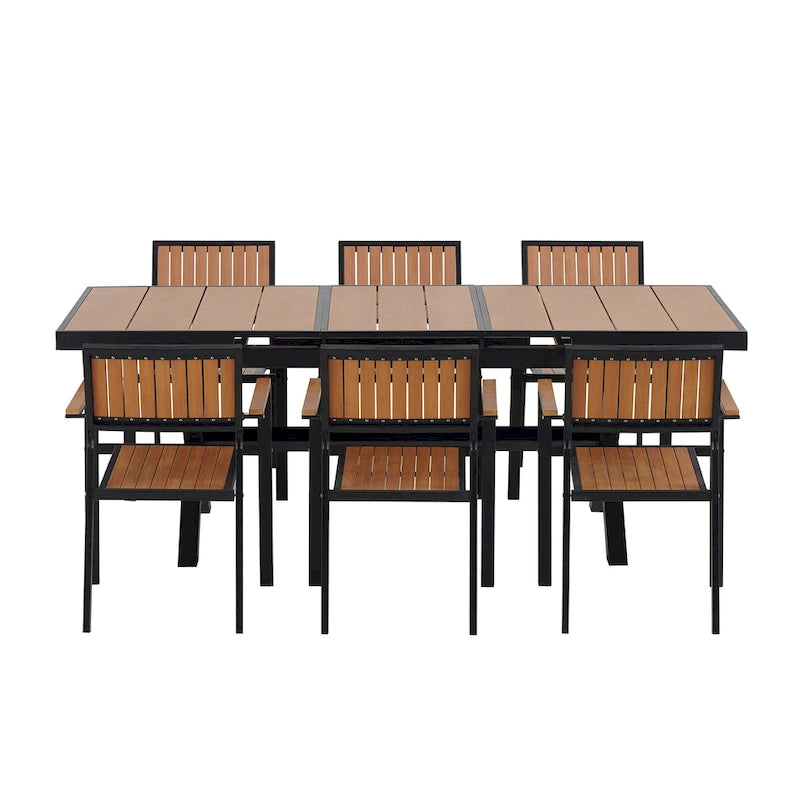7-Piece Outdoor Extendable Dining Set with Extendable Table and 6 Armrest Chair
