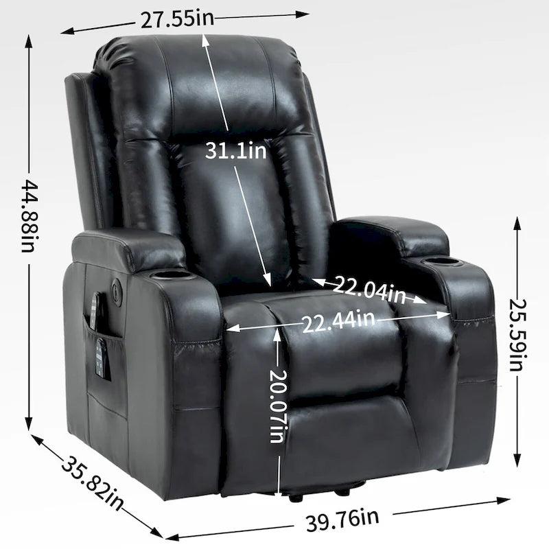 Power Lift Recliner with Massage, Heat and Cup Holders – Black / Brown, Single