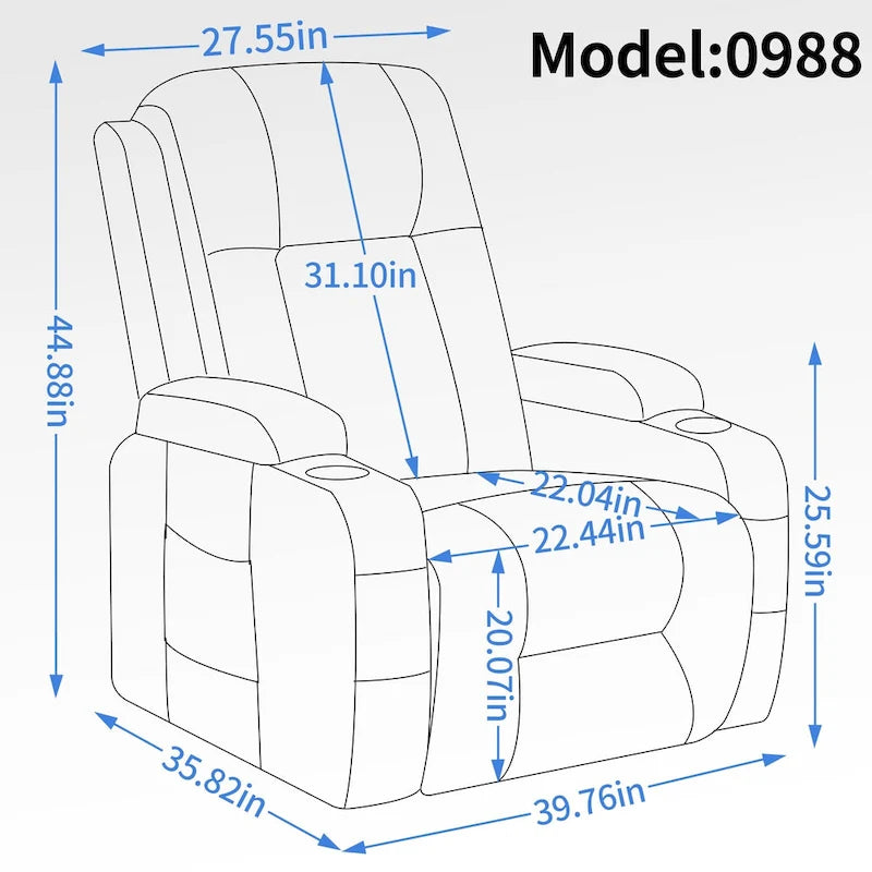 Power Lift Recliner with Massage, Heat and Cup Holders – Black / Brown, Single