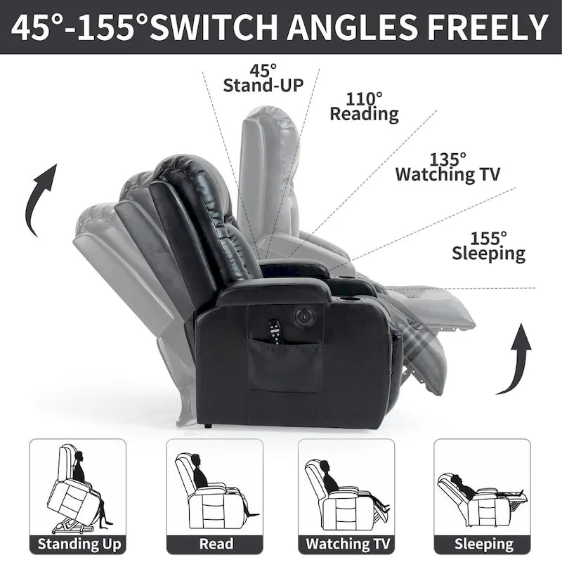 Power Lift Recliner with Massage, Heat and Cup Holders – Black / Brown, Single