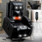 Power Lift Recliner with Massage, Heat and Cup Holders – Black / Brown, Single