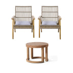 3-Piece Outdoor Acacia Wood Lounge Chairs Set with 2 Woven Wicker Lounge Chairs and 18 Solid Side Table