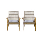 3-Piece Outdoor Acacia Wood Lounge Chairs Set with 2 Woven Wicker Lounge Chairs and 18 Solid Side Table