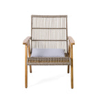 3-Piece Outdoor Acacia Wood Lounge Chairs Set with 2 Woven Wicker Lounge Chairs and 18 Solid Side Table