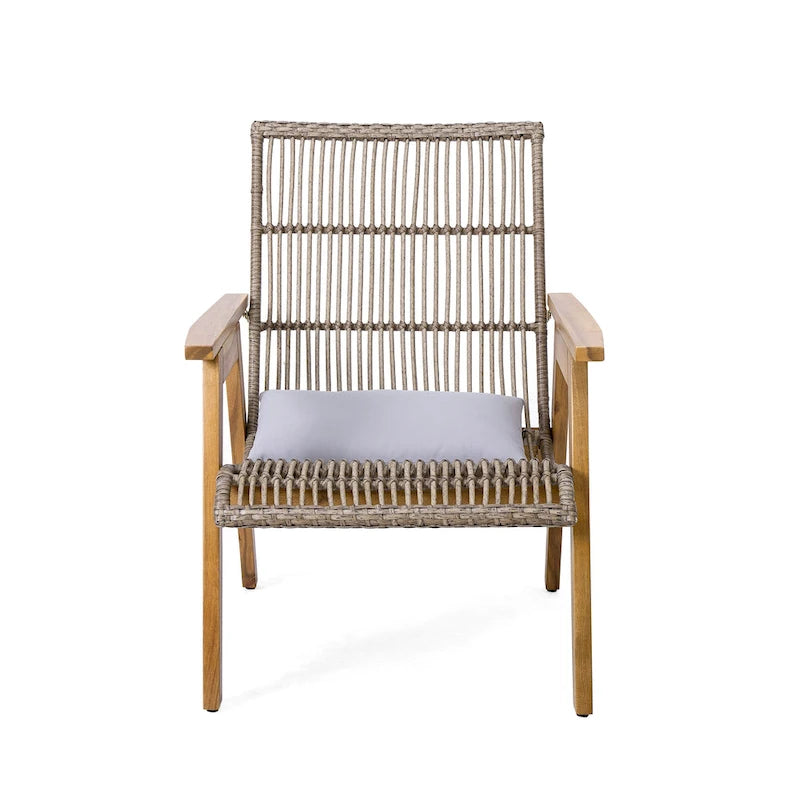 3-Piece Outdoor Acacia Wood Lounge Chairs Set with 2 Woven Wicker Lounge Chairs and 18 Solid Side Table