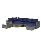 8-Piece Outdoor Patio Rattan Modular Sectional Sofa Set with Tempered Glass Coffee Table