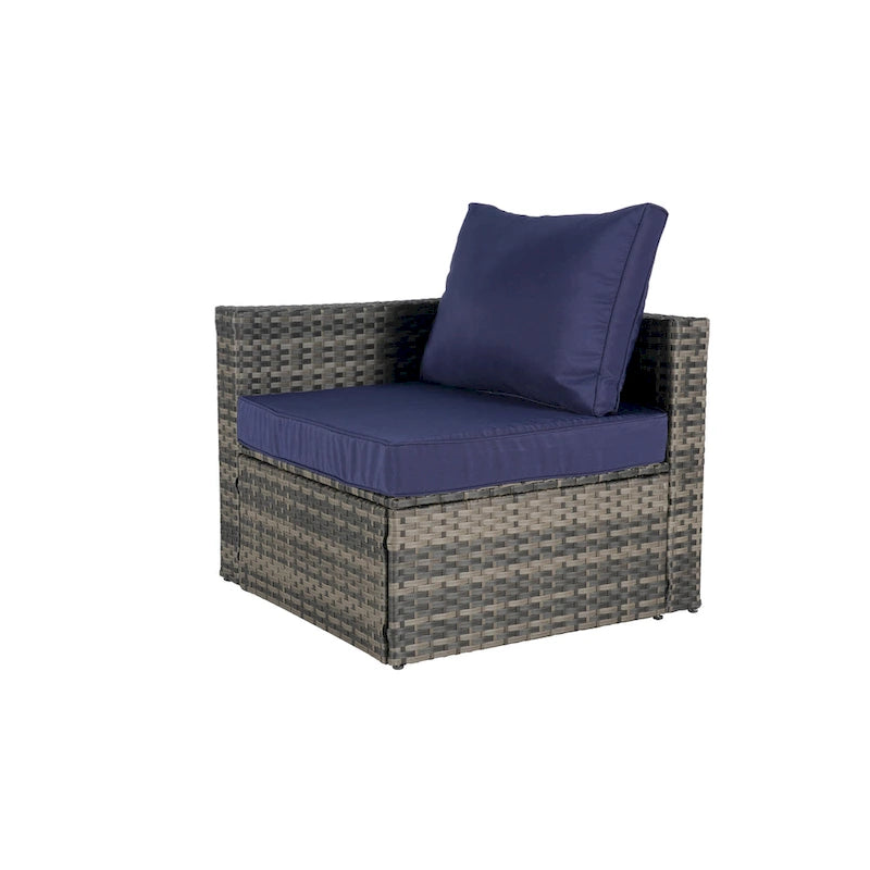8-Piece Outdoor Patio Rattan Modular Sectional Sofa Set with Tempered Glass Coffee Table