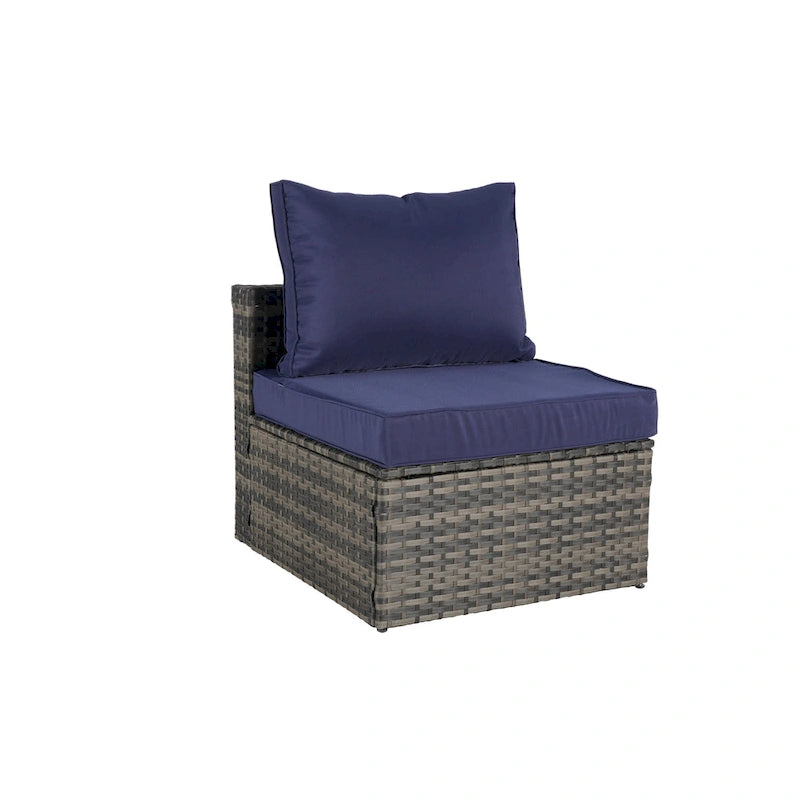 8-Piece Outdoor Patio Rattan Modular Sectional Sofa Set with Tempered Glass Coffee Table