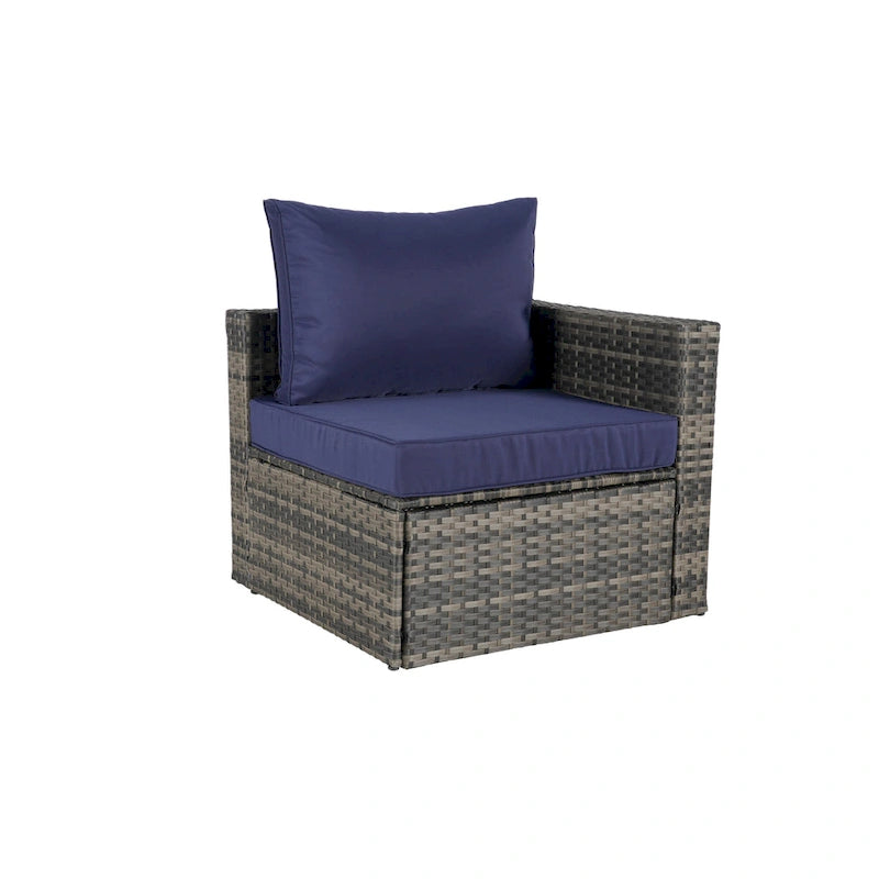 8-Piece Outdoor Patio Rattan Modular Sectional Sofa Set with Tempered Glass Coffee Table